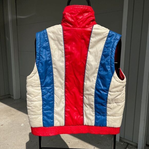 Vintage Red White Blue Nylon Puffer Vest & Jacket 70s-80s Brite N Sassy M - Picture 9 of 11